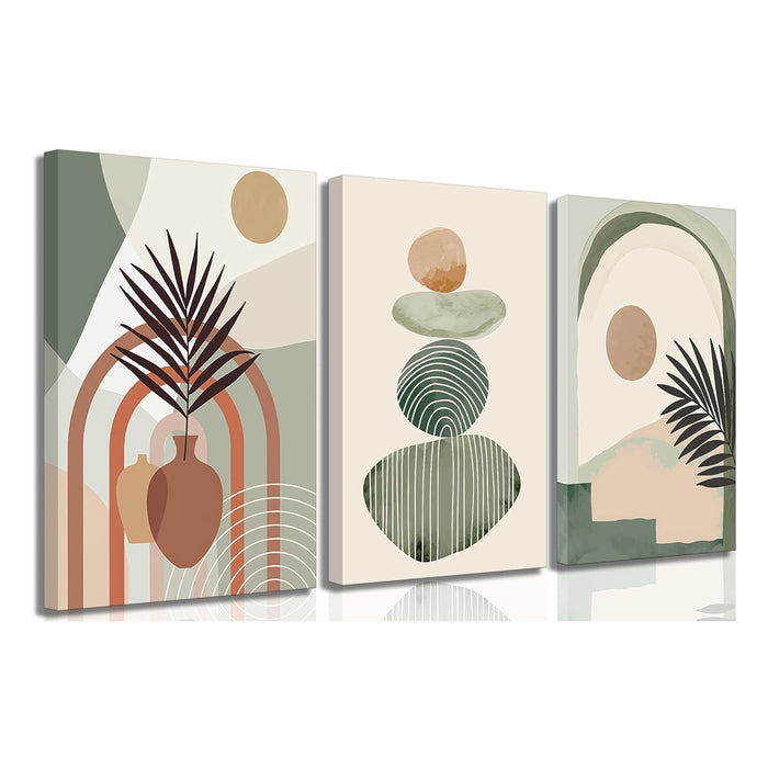 3-Piece Boho Botanical Canvas Wall Art Set – Framed Abstract Plant Prints, Ready to Hang, 12 × 16 in